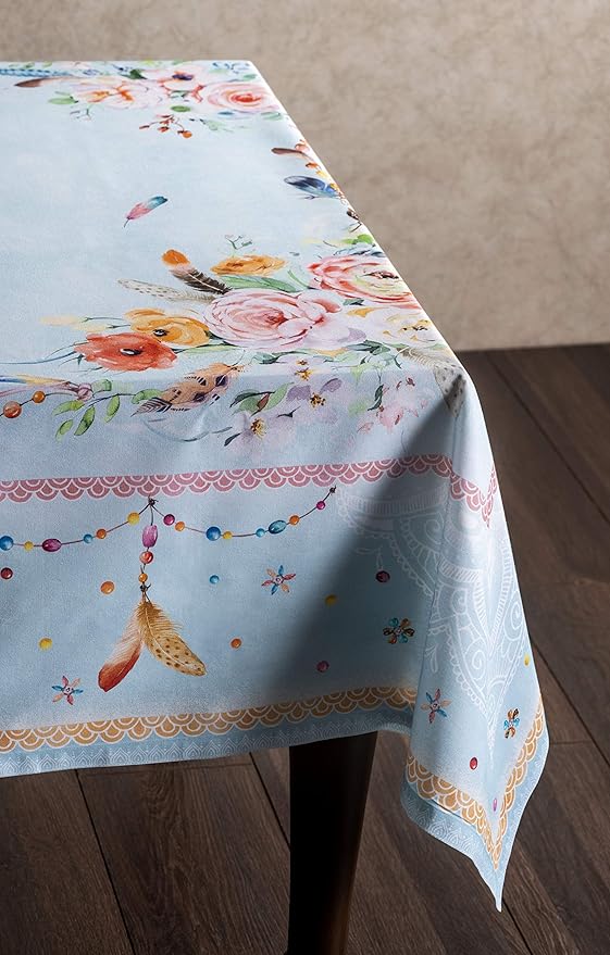 Maison d' Hermine Table Cloth Square Table 100% Cotton 60 x 60 Inches Tablecloth Reusable Decorative for Dining Room Farmhouse Home Valentines Day Decorations Spring Summer - Ibiza - Blue