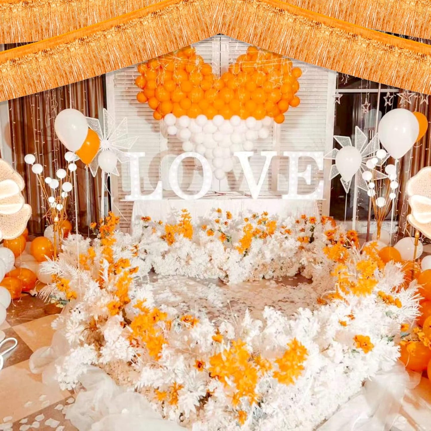 6 Pack 10 Feet Foil Fringe Garland Metallic Tinsel Streamers Banner Wall Hanging Curtain Backdrop Banner for Parade Floats, Valentine's Day, Wedding, Birthday, Mardi Gras Party Decorations(Orange)
