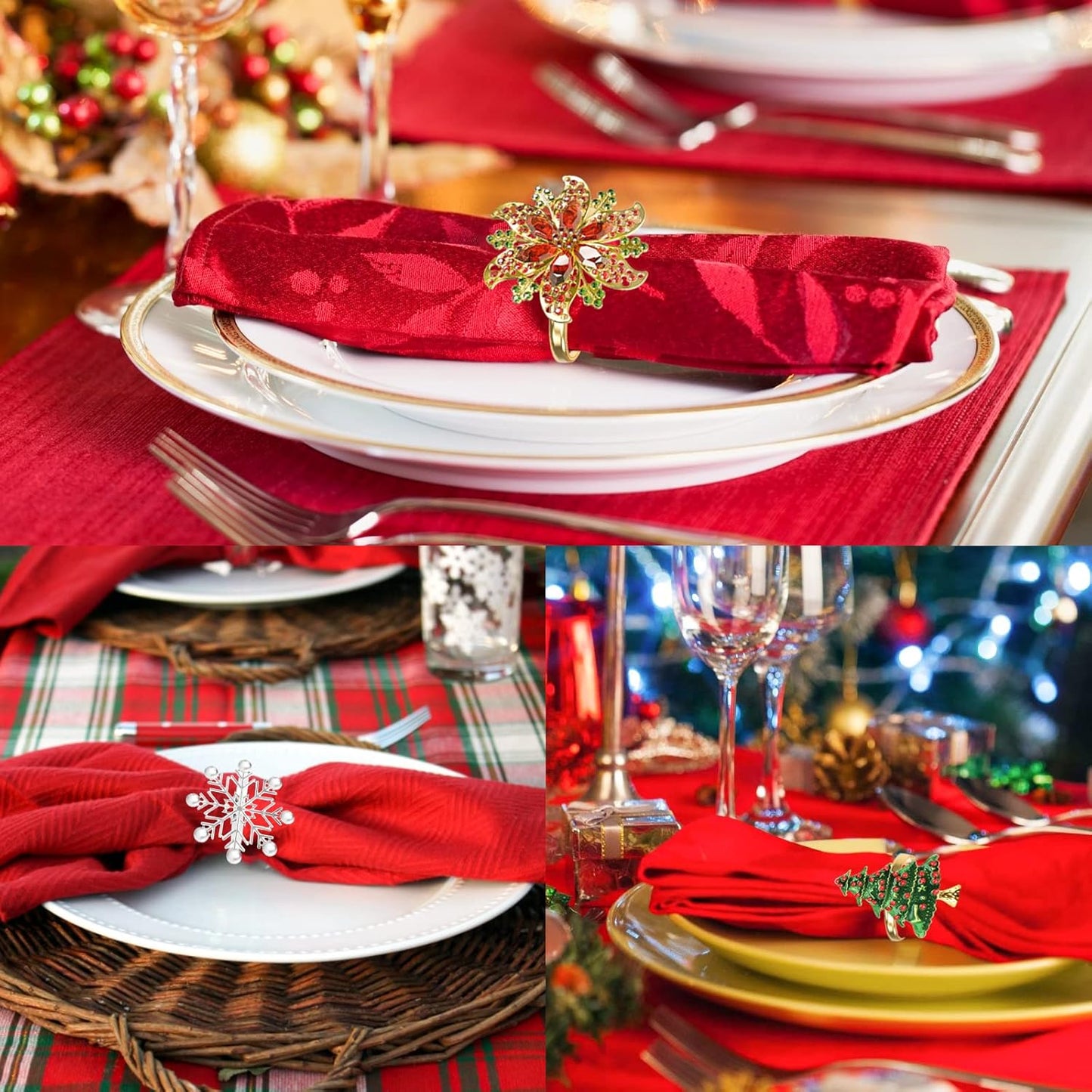 Legigo Set of 12 Christmas Tree Napkin Rings Set- Metal Xmas Napkin Ring Holders for Cloth Napkins, Christmas Holiday Party Dinner Table Decoration