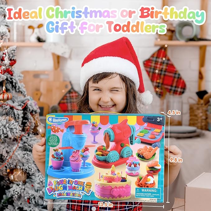 4 in 1 Color Dough Set Kitchen Creations with Ice Cream/Cake/Noodle/Hamburger Maker Machine, Arts Crafts Play Food Toys Tools Kit for Boys Girls Kids Toddlers Ages 3+ , 24 Dough