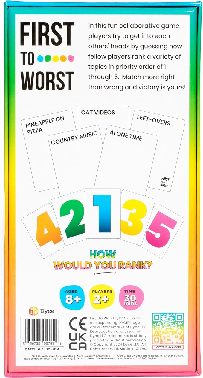 FIRST TO WORST Party Game + After Dark Expansion Set - Card Game About How Your Friends & Family Rank Things, Stocking Stuffers & Board Games Night with Polarizing Priorities