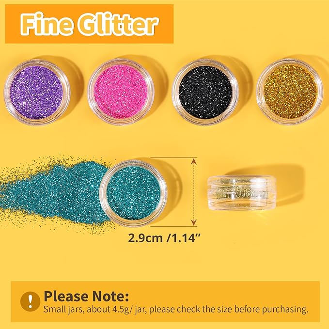 LEOBRO Fine Glitter, 24 Colors Glitter for Crafts, Resin, Nail Body, DIY Party Decorations