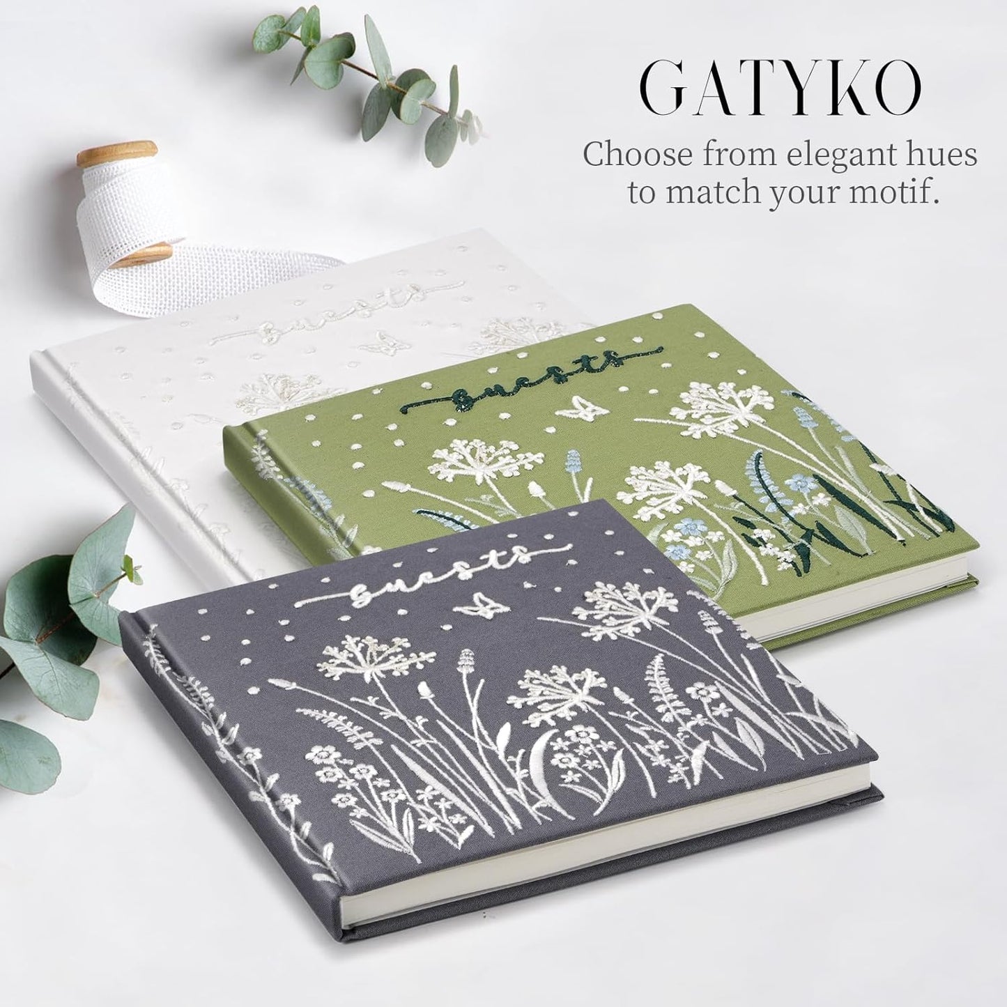 Embroidered Wedding Guest Book—The Perfect Polaroid Guest Book for Wedding Receptions, Birthdays, Baby Showers, and Special Events with 3 DIY pens+1 Diamond Pen(Gray)