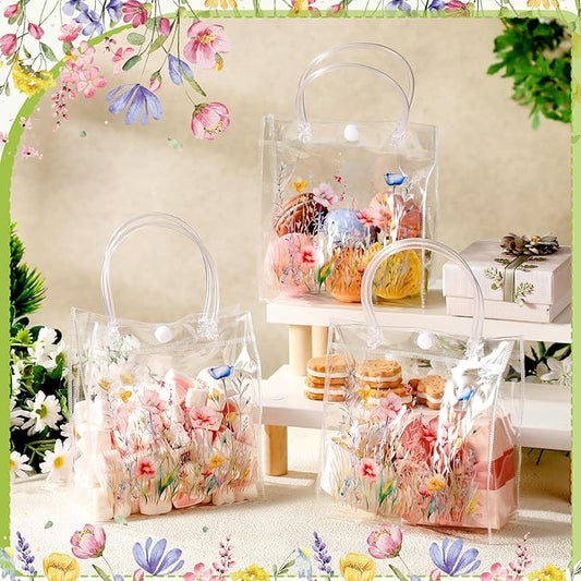Tioncy 24 Pcs Wildflower Clear PVC Gift Bags Wildflower Baby in Bloom Baby Shower Party Favor Bags with Handles Candy Treat Basket for Wedding Birthday Baby Party Supplies