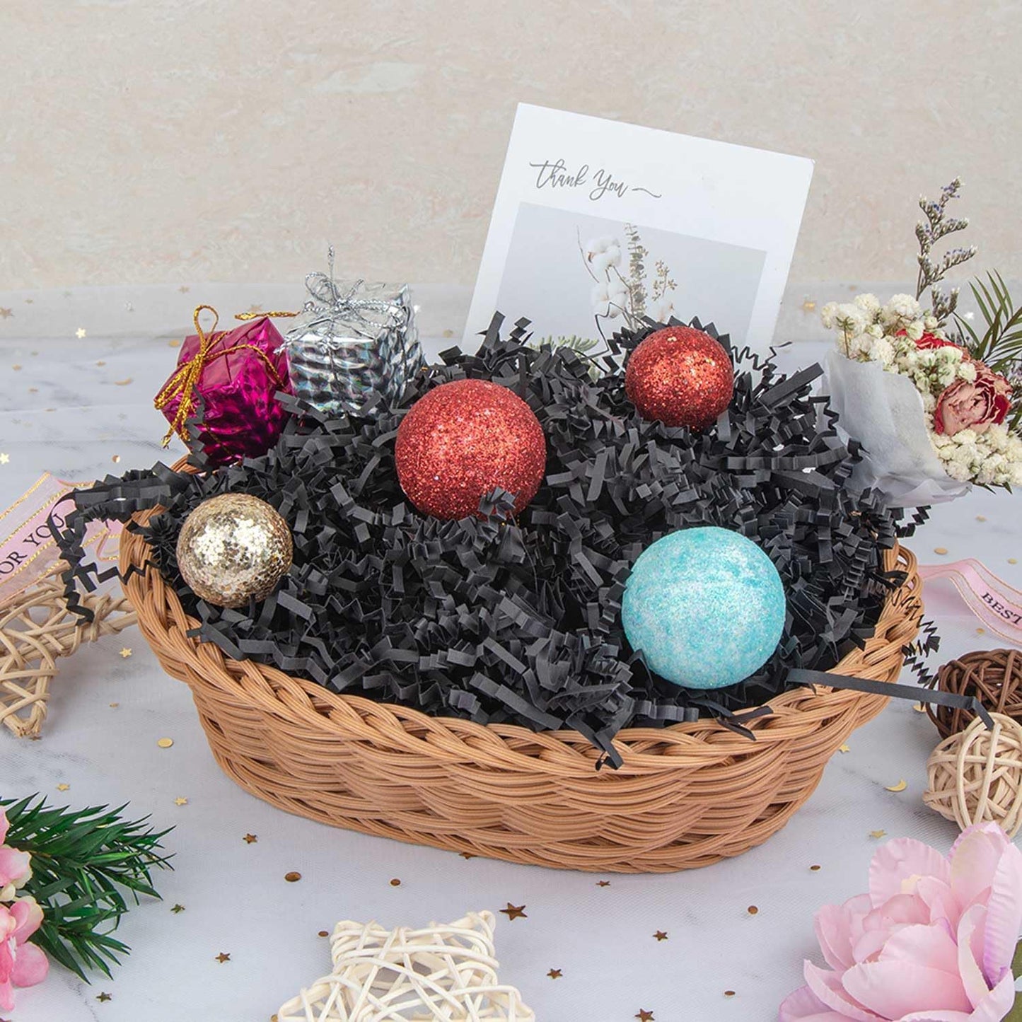Caleihd 1/2 LB Crinkle Cut Paper Shredded Filler Paper for Gift Baskets Gift Box Confetti Shreds Decoration Stuffing for Birthday, Weddings, Anniversaries, Christmas Wrapping Black