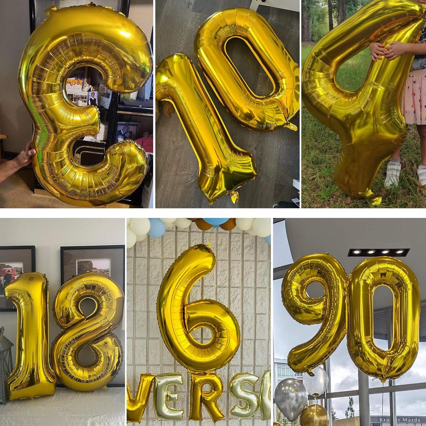 Smlpuame 40 inch Number Balloon 0-9 Gold Large Number 19 Balloons,Digital Balloons for Birthday Party Celebration Decorations Supplies, Helium Foil Number Balloons for Wedding Anniversary