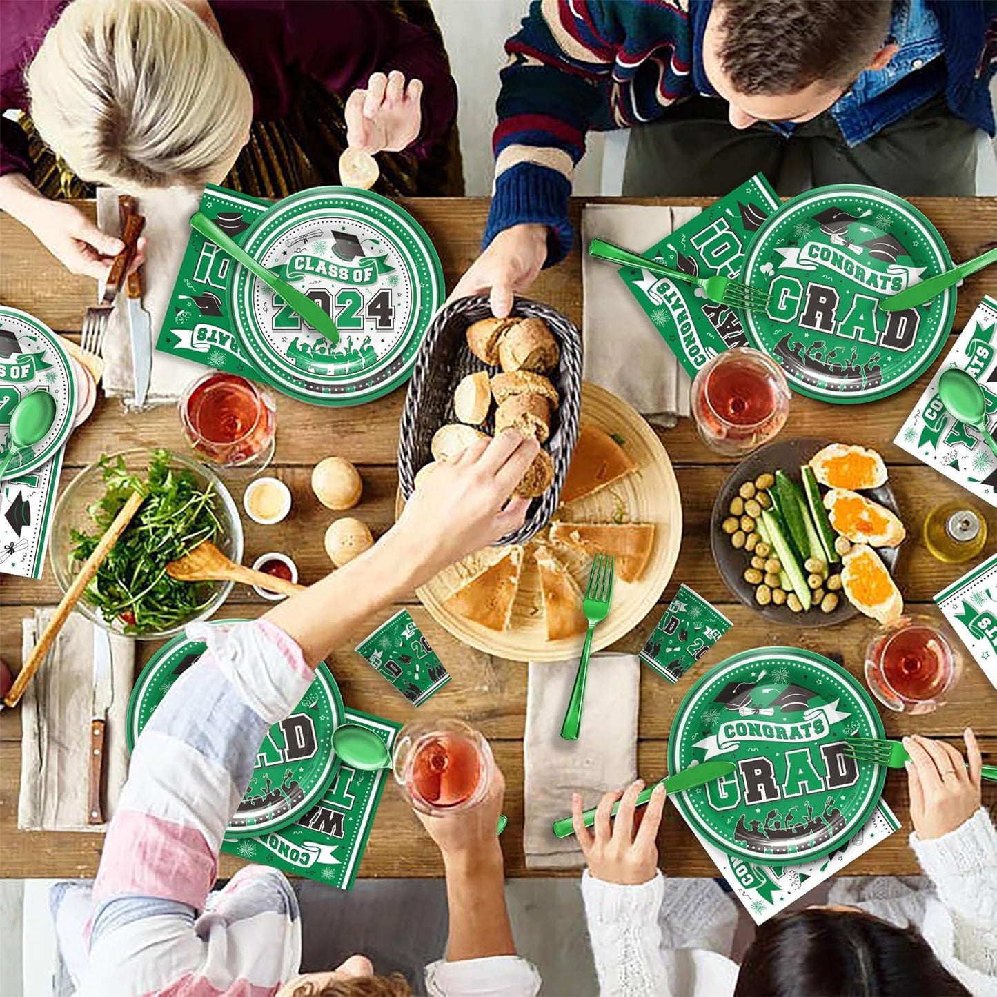 Graduation Decorations Class of 2025 - Graduation Party Supplies 2025 Include Plates, Cups, Napkins, Cutlery, 24 Guests (Green)