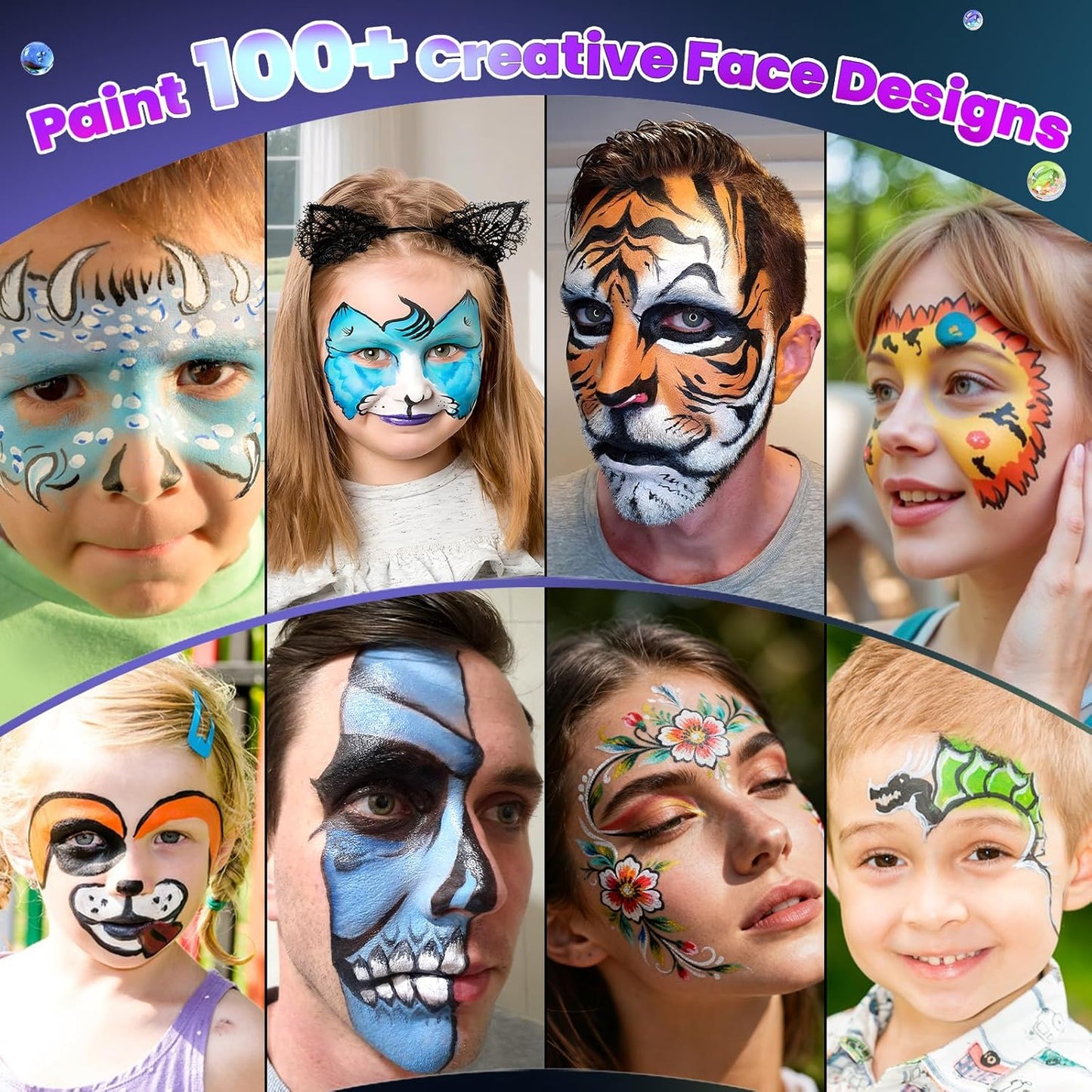 Professional Face Painting Kit for Kids – 22 Colors Non-Toxic Face & Body Paints with Rainbow Palette, Brushes, Stencils, Glitter & Gems for Birthday Parties, Halloween, Festivals, School Events