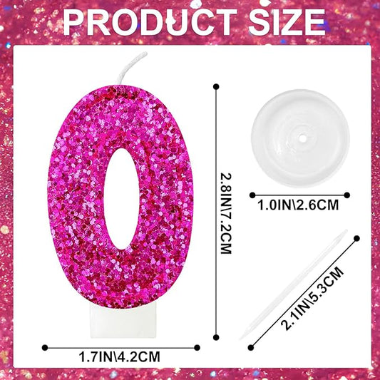 Zailo Birthday Number Candles, Glitter Number Candle Cake Decorations with Sequins, Cupcake Decorations for Girls, Women, Party Anniversary Celebrations (Number 0, Bright red)