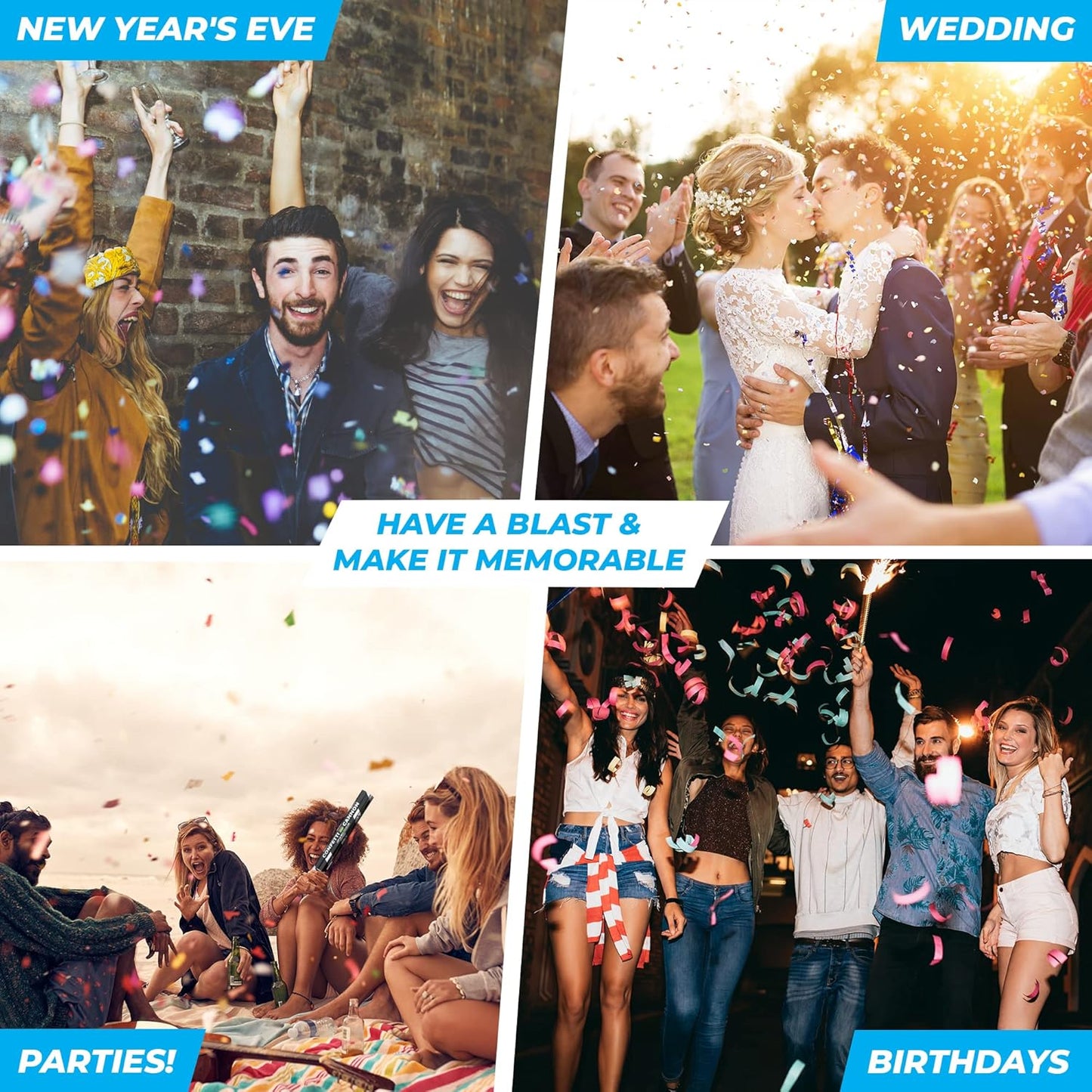 SILVER Confetti Poppers - 16" BIODEGRADABLE SILVER Confetti Cannon (Silver Party Poppers/Glitter/Bomb) Compressed Air Popper, Loud POP, For Wedding Send Off, Wedding Supplies, Birthday Party