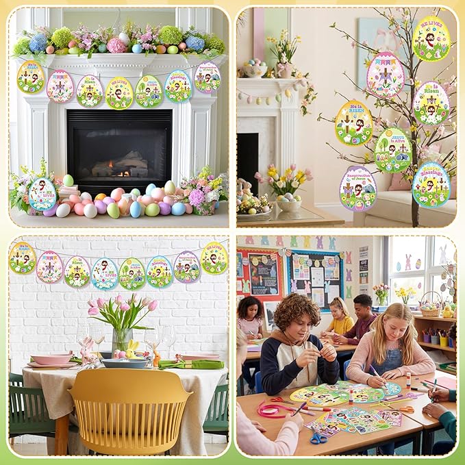 Frienda 48 Sets Easter Religious Crafts for Kids Make an Easter He is Risen Egg Sticker Scenes Resurrection Crafts Stickers for Christian Bible Sunday School Party Favors
