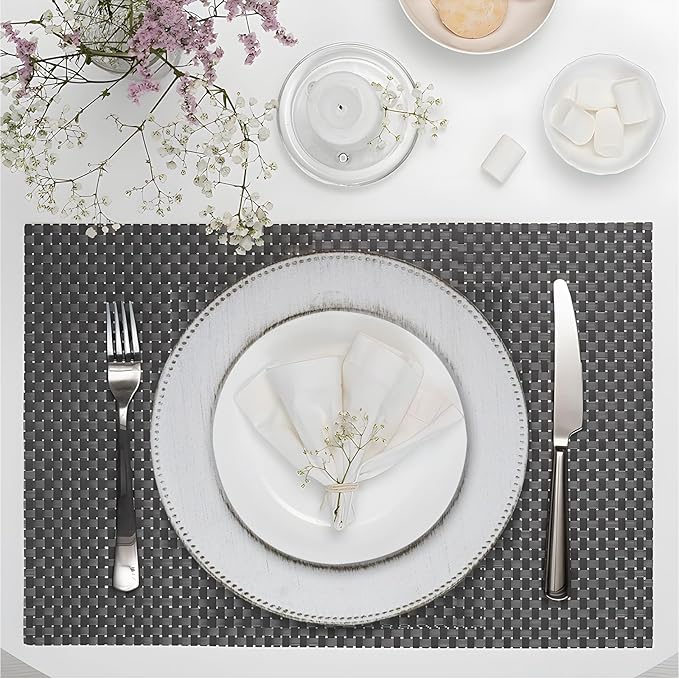 MAONAME 13" Round Charger Plates Set of 6, Antique White Plate Chargers, Plastic Charger for Dinner Plates, Beaded Table Chargers for Wedding, Party