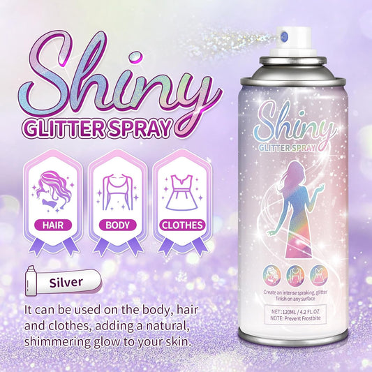 Body Glitter Spray Hair Glitter for Kids Quick-Drying Long Lasting Shimmer Body Spray for Festival Rave Stage Prom, 4.22 Fl Oz, Silver