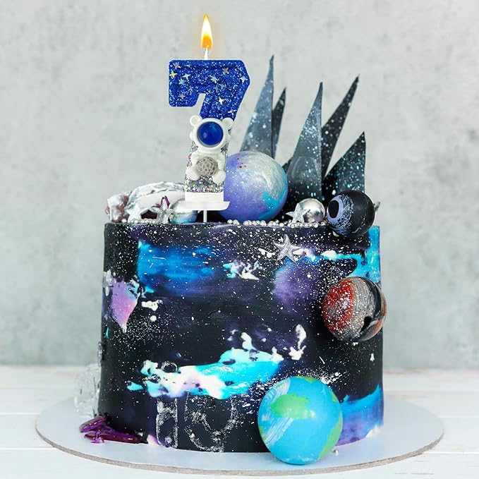 HXOUSE Astronaut 7th Birthday Candle - Space Universe Sparkler 7 Candle for Birthday Cake Boy, Topper for Party Decorations Anniversary Celebrations (Number 7)