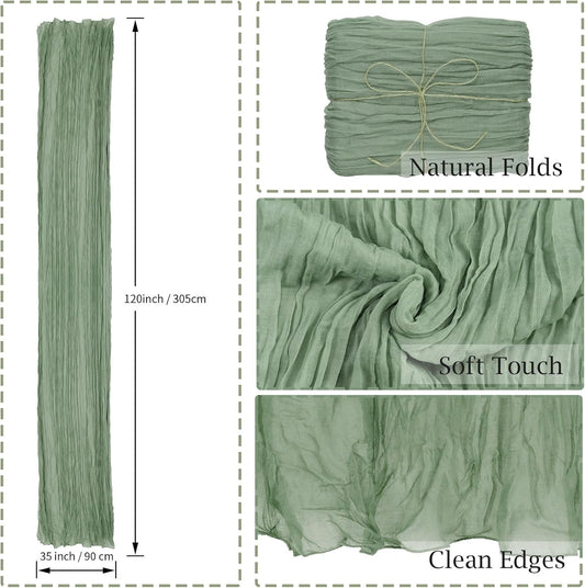 combocube 6 Pack 35x120 Inch 10Ft Cheesecloth Long Table Runner Gauze Rustic Romantic Table Cloth for Wedding Reception Bridal Shower Holiday Birthday Party Table Decorations, Sage Green