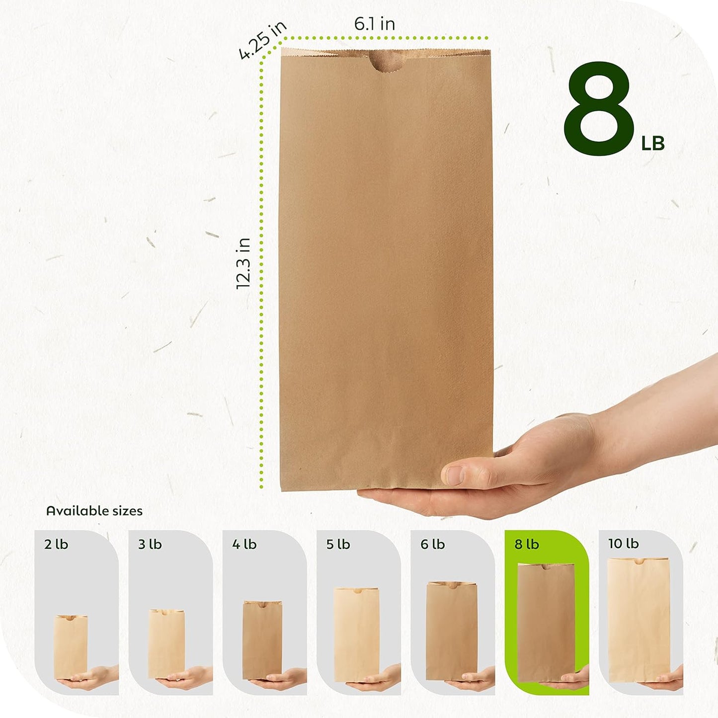 Culinware Kraft Paper Bags 8 Lb - Durable Brown Bags for Snack, Lunch, Sandwich, Pastries, Popcorn, Grocery and Party Favor - 6.1 x 4.25 x 12.3 In - 500 Count