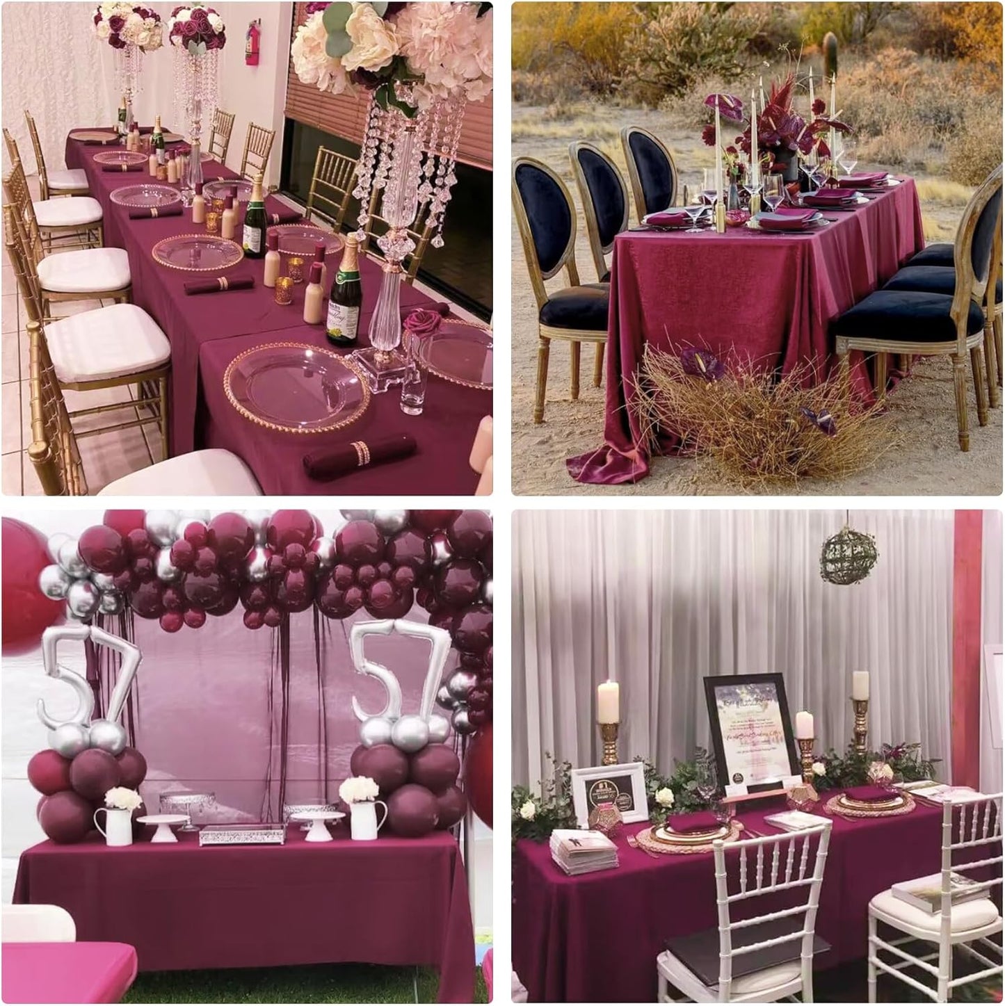 4 Pack Rectangle Tablecloth 60x102 Inch Burgundy Washable Polyester Table Cover for Wedding Dining Table Buffet Parties Banquet Decoration(Burgundy)