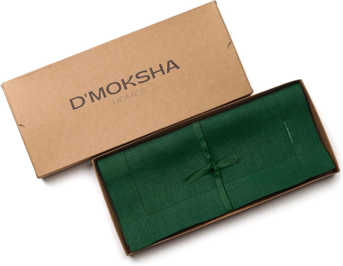 D'Moksha Homes Linen Forest Green Table Runner 132 Inches Long - 100% Pure Linen Extra Long Table Runner 14 x 132 Inch for Fall, Autumn and Halloween - Classic Hemstitch