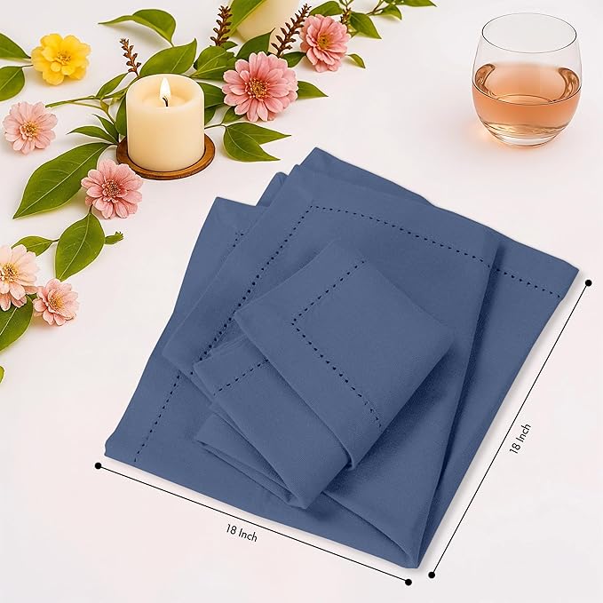 Ruvanti Cloth Napkins Set of 12, 100% Cotton High GSM 18x18 Inches, Hem Stitched Corners, Soft, Washable, Highly Durable & Absorbent, Perfect for Parties, Christmas, Thanksgiving Dinners – Bijou Blue