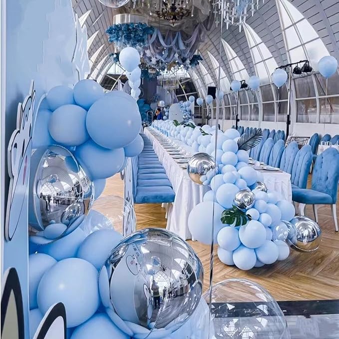 412pcs Pastel Blue Balloon Garland Arch Kit 18 12 10 5 Inch Different Sizes Light Blue Latex Balloons for Baby Gender Reveal Shower Birthday Festival Happy Sky Blue Theme Anniversary Party Decoration