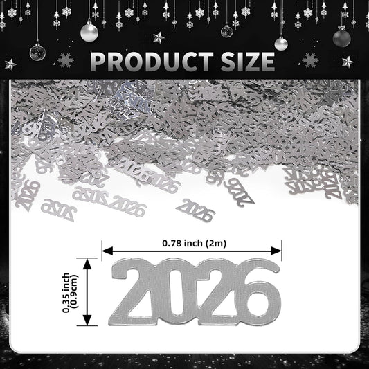 500 Pcs New Year 2026 Confetti, Silver 2026 Table Shiny Confetti Glitter for Happy New Year Decorations 2026 New Years Eve Table Decorations