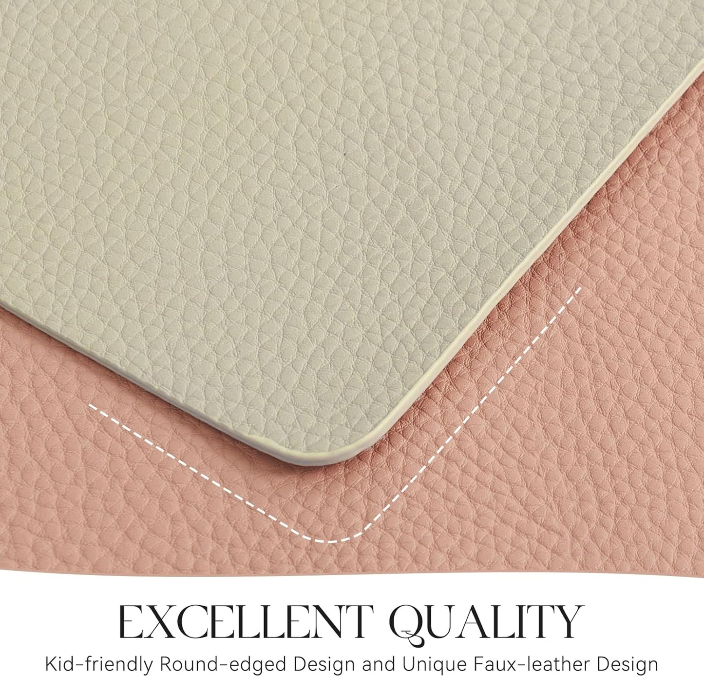 MOSAYT Vinyl Placemats Set of 6, Heat Resistant Place Mats 100% Waterproof Washable & Wipeable Faux Leather Reversible Table Mats for Kitchen Dining Party Indoor Outdoor, 12" x 17", Beige/Pink