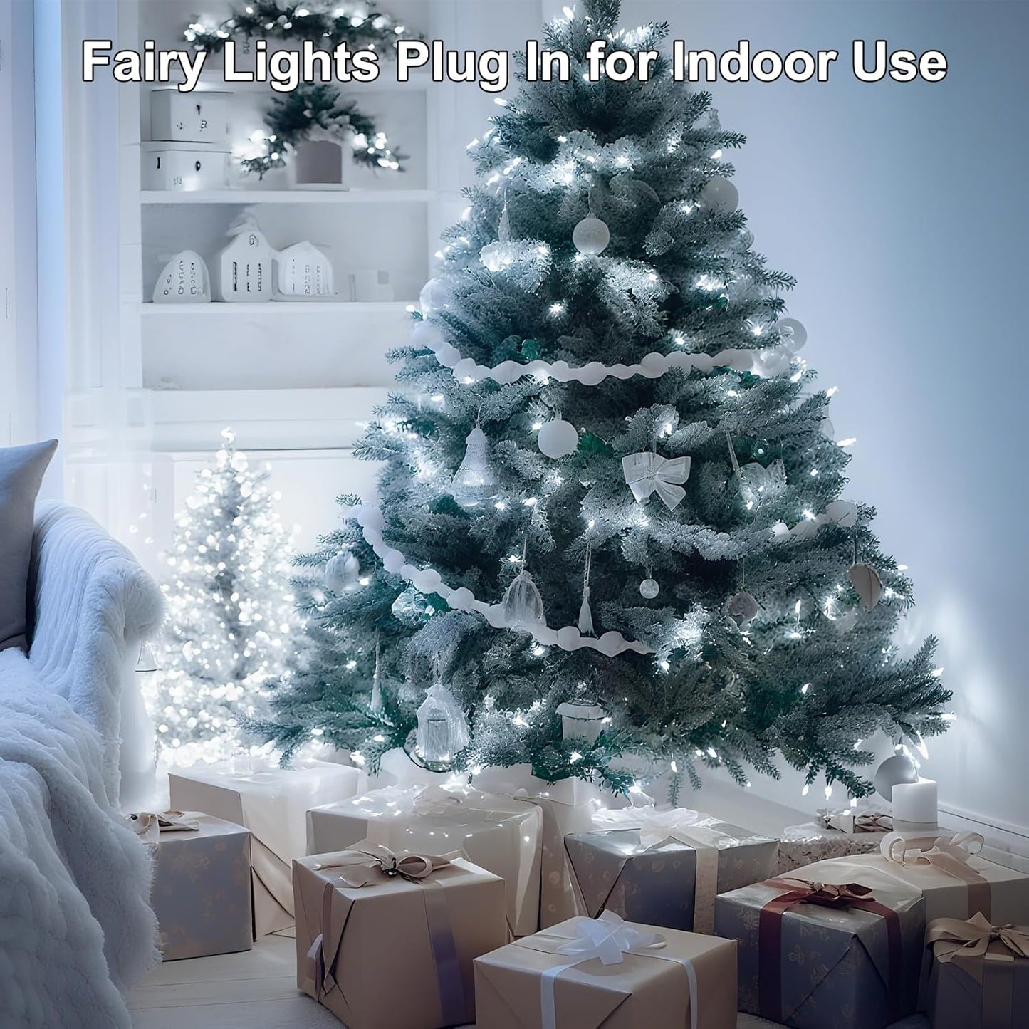 33FT 100LED Christmas Lights Plug in,Connectable Fairy Lights with Plug/Timer/8 Modes, Christmas Tree Lights Lighting Outdoor Indoor Garden Party Wedding Christmas Tree Decoration(Cool White)