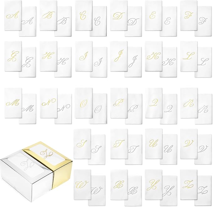 AMERICAN HOMESTEAD Disposable Hand Towels - Silver Foil Monogrammed Guest Napkins - Linen-Like Bathroom Paper Towels for Guests - Perfect Wedding and Party Napkins - 50 Count (Silver N)