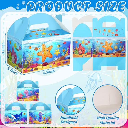 24 Pcs Under The Sea Party Favor Treat Boxes Ocean Shark Turtle Dolphin Goodie Candy Gift Boxes for Birthday Ocean Animals Party Favors Supplies
