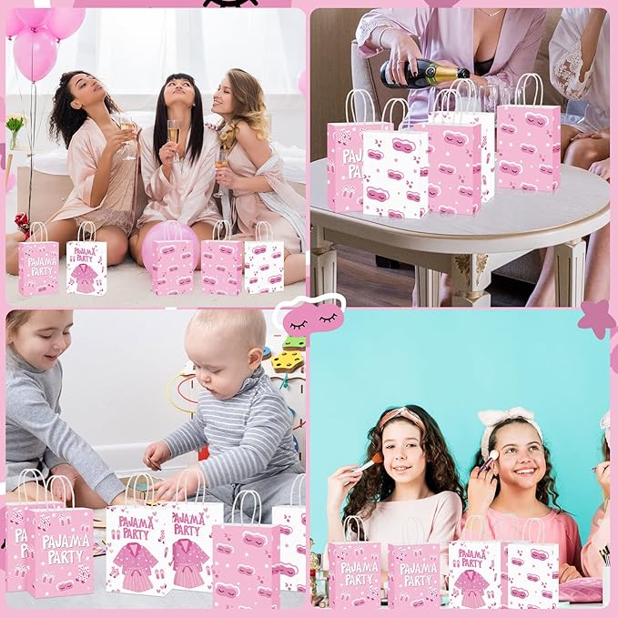 Outus 24 Pcs Sleepover Party Bags Slumber Glamper Pajama Favor Bags with Handle for Birthday Sleepover Party Favors