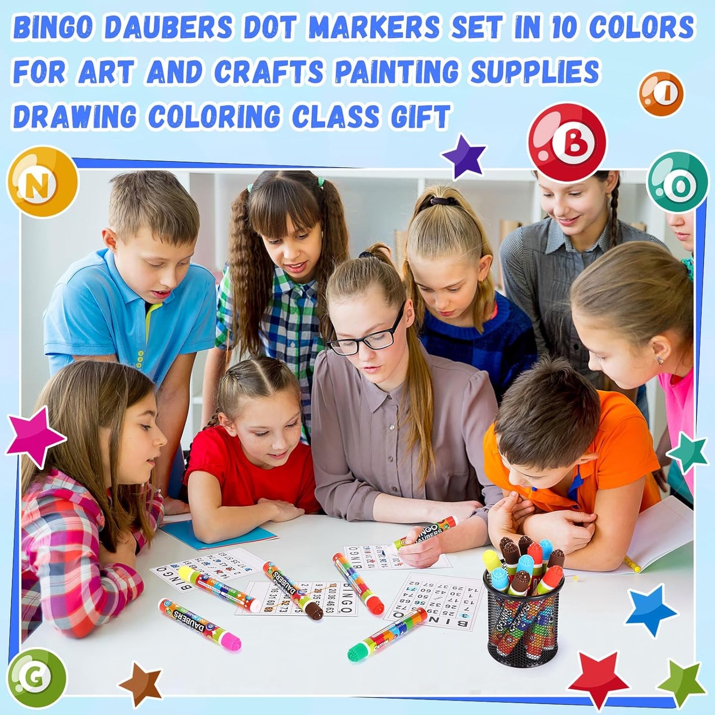 Crtiin 80 Pcs Bingo Daubers Dot Markers Set 12ml /0. 4oz Each, 8 Vibrant Colors for Kids Adults Dot Paint Markers Idea for Bingo Games, Art Crafts, Classroom Activities DIY Projects