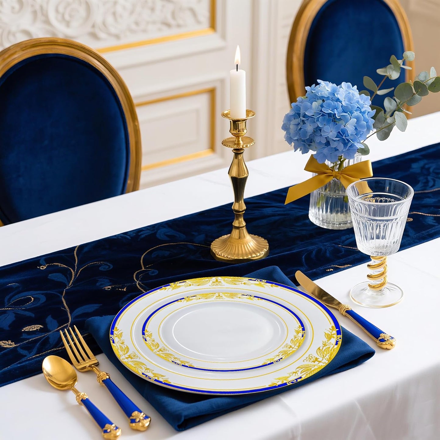 MENDENG 50Pcs Disposable Plastic Plates for Party, 25x7.5Inch & 25x10.25Inch Elegant Fancy Plastic Wedding Plates Disposable, Heavy Duty Dessert Party Dinner Plates