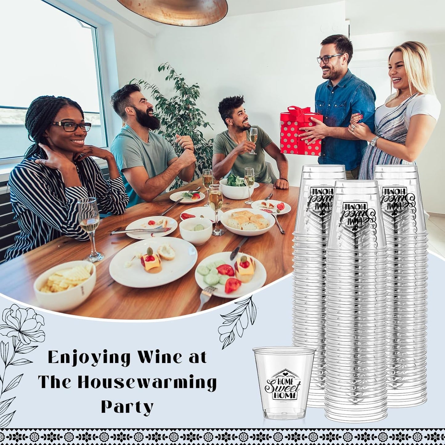 Sliner 200 Pcs Housewarming Shot Glasses Gifts Sweet Home Mini 1.5 oz Clear Disposable Plastic Party Cups House Warming Return Presents for New House First Home Decorations