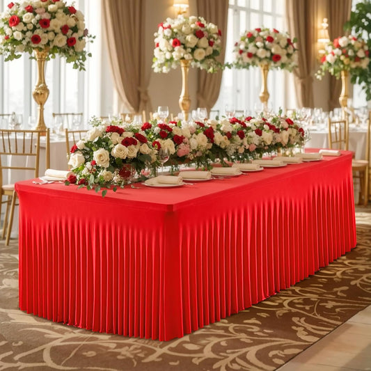 4 Pack Spandex Red Fitted Table Cloth for 6ft Rectangle Tables Red Stretch Tablecloth Table Covers Banquet Table Clothes Wrinkle Free Table Skirt for Parties Wedding