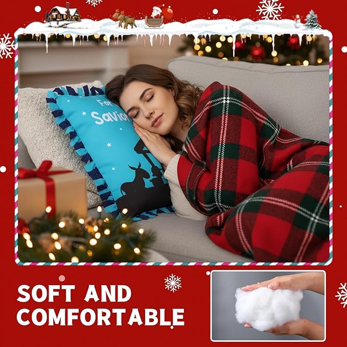 Mindsoft 6 Sets Nativity Tied Pillow Craft Kits DIY Christmas Nativity Crafts Gifts Christian Religious Pillow DIY Art for Holy Night Christmas Party Fun Home Activities