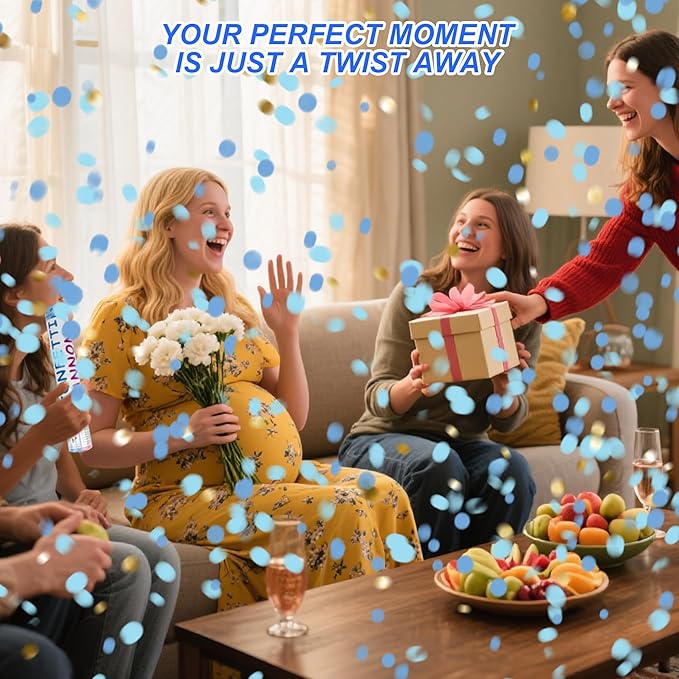 4 Pack Gender Reveal Confetti Cannon, 12 in Blue Round Shaped Paper Party Poppers Cannons, Confetti Poppers For Baby Boy Gender Reveal Baby Showers (Round, Blue)