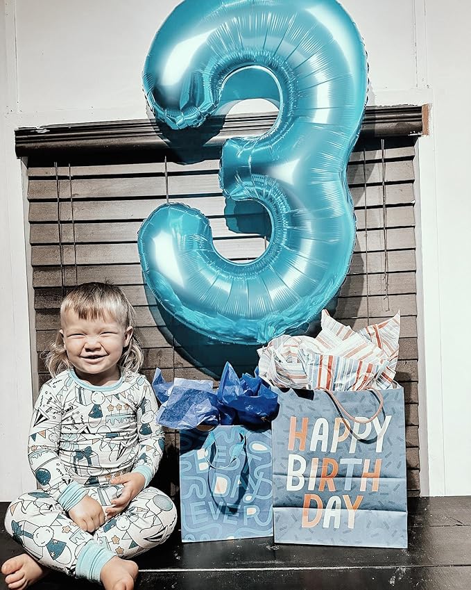 Pearlescent Blue 4 Balloon, Number Balloons 40 Inch, 4th Birthday Decorations for Girls Boys, Four Large Numbers for Party Decor, Number 4 Balloon