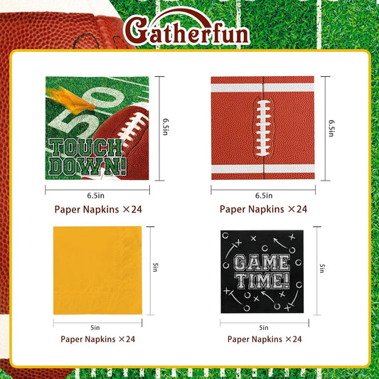 96-Pack Football Party Supplies - 48 Luncheon & 48 Cocktail Napkins | 3-Ply, Disposable, for Tailgate & Birthday Decorations