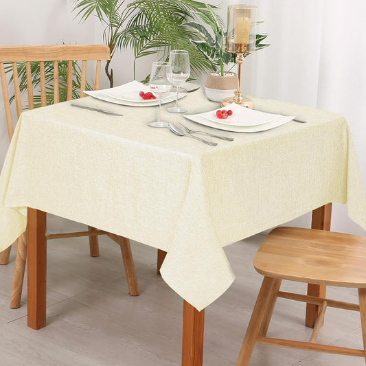 Hiasan 2 Pack Faux Linen Square Tablecloth - Wrinkle and Stain Resistant Washable Table Cloth for Kitchen Dining Room Holiday Table Cover for Party Dinner, Champagne, 54 x 54 Inch