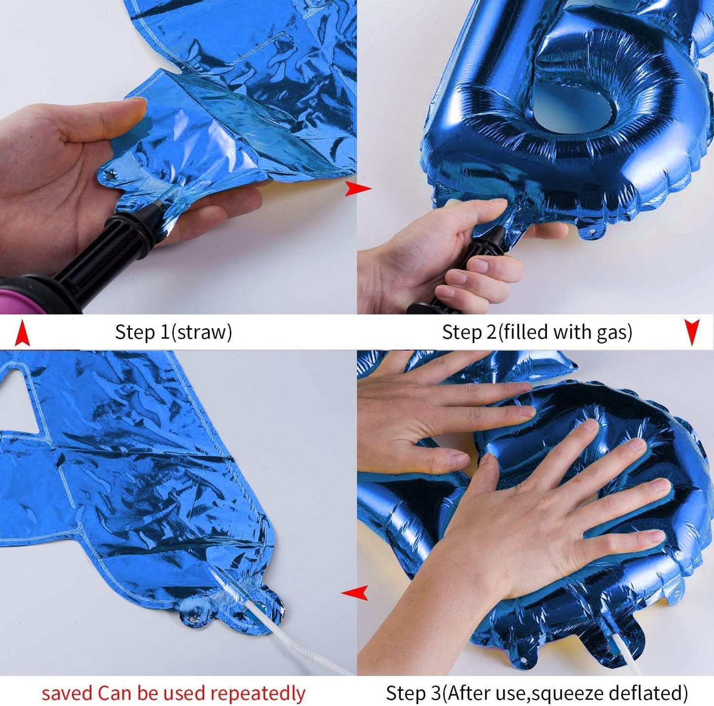 TONIFUL Blue Happy Birthday Balloons 16 Inch Mylar Foil Letters Birthday Sign Banner Balloon Bunting Reusable for Girls Boys Kids & Adults Birthday Decorations and Party Supplies