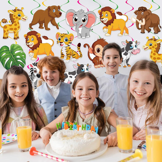 Runloon 40Pcs Jungle Animal Hanging Swirl Decorations – Safari Party Ceiling Decor for Birthday & Baby Shower