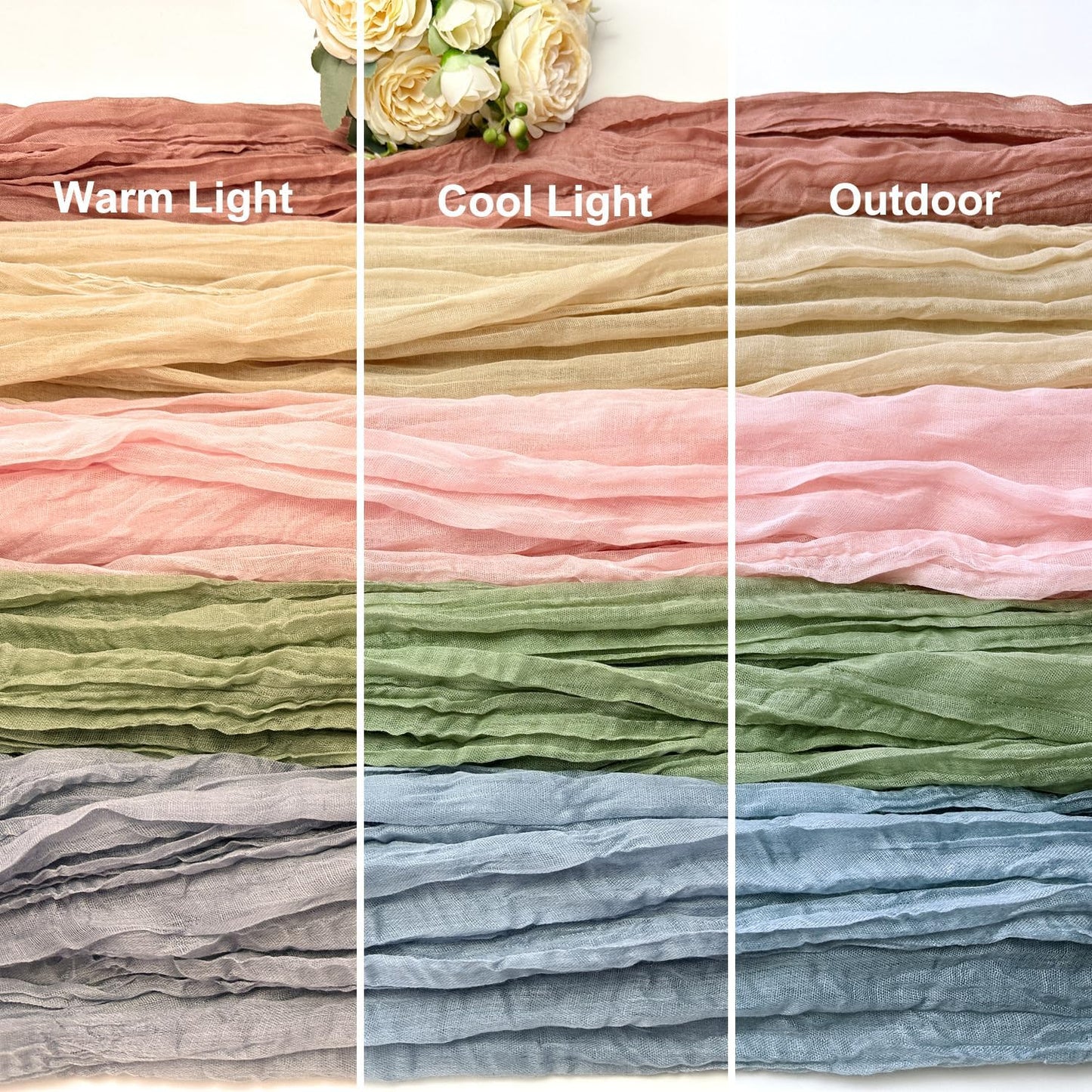 Booque Valley 6 Pack Sage Green Cheesecloth Table Runner 10ft Super Soft Boho Wrinkled Gauze Sheer Cloth for Baby Shower Baptism Birthday Party Wedding Centerpiece Table Decoration, 35x120 Inch