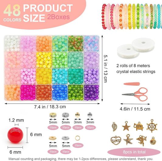 Dayify 3000 pcs 6mm Round Glass Beads for Bracelets, 48 Colors Crystal Beads for Bracelet Making, Jewelry Making and DIY Crafts (42 Solid Colors and 6 Mermaid Colors)