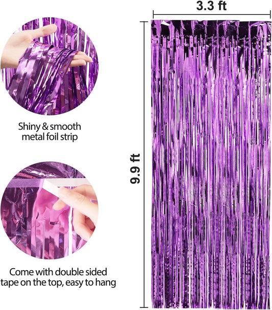 Crosize 5 Pack 3.3 x 9.9 ft Purple Foil Fringe Curtains Party Decorations, Purple Tinsel Curtain Backdrop for Parties, Door Streamers, Glitter Streamer Backdrop for Birthday Decoration