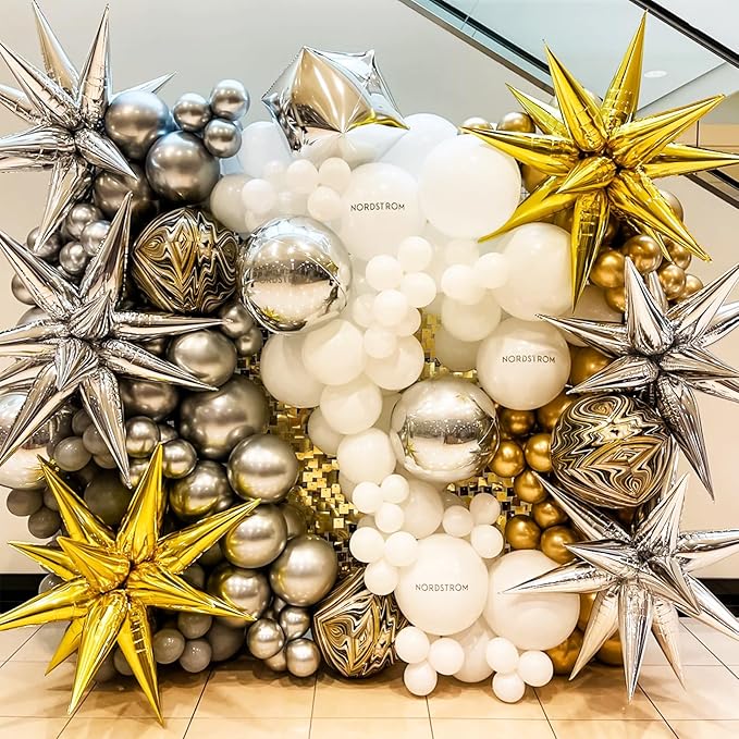 RUBFAC 120pcs Balloons for Birthday Baby Shower Graduation Anniversary Wedding Party Supplies Garland Arch Decoration,12 Inches,Silver Chrome Metallic