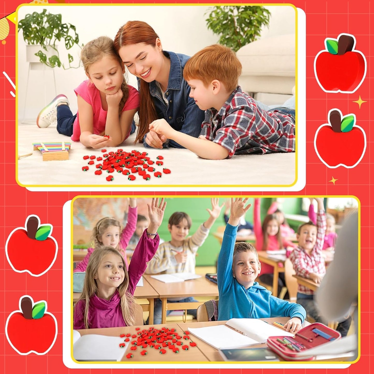 80pcs Red Apples Polymer Clay Ornaments, Welcome Back to School Table Scatters A-pple Vase Filler for Arts Crafts Decorations Classroom Counting Teacher Supplies Stationary Party Favors