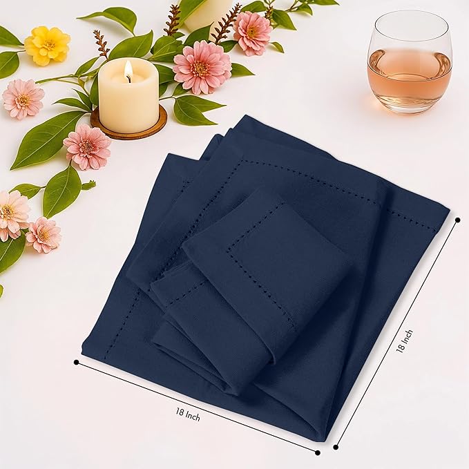 Ruvanti Cloth Napkins Set of 12, 100% Cotton High GSM 18x18 Inches, Hem Stitched Corners, Soft, Washable, Durable & Absorbent, Perfect for Parties, Christmas, Thanksgiving Dinners – Pageant Blue