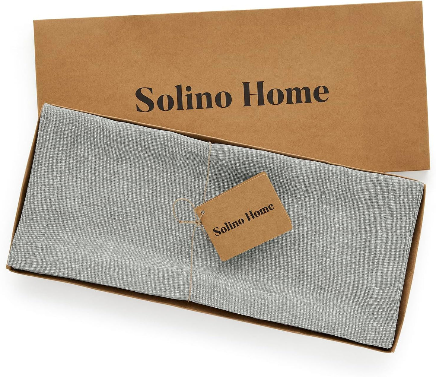 Solino Home Linen Table Runner 120 Inches Long - Athena, 100% Pure Linen Chambray Grey Table Runner 14 x 120 Inch for Dining, Fall, Autumn, Halloween, Thanksgiving