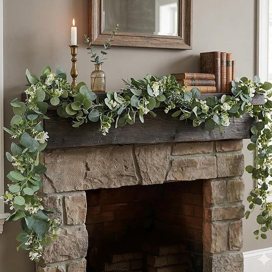 Mavee 3-Pack 5.9ft Artificial Eucalyptus Greenery Garland with Silver Dollar Leaves - Spring Table Runner Vines for Wedding Decor, Home Mantel, Wall Hanging & Party Arrangements