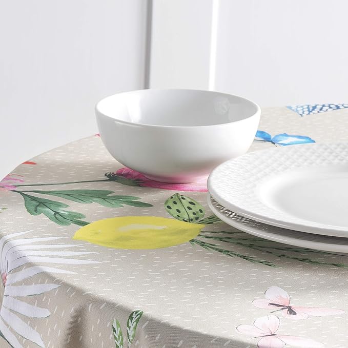 Maison d' Hermine Table Cloth Round Table 100% Cotton 63 Round Inches Tablecloth Reusable Decorative for Dining Room Farmhouse Home Valentines Day Decorations Spring Summer - Jardin D'Ete - Fog